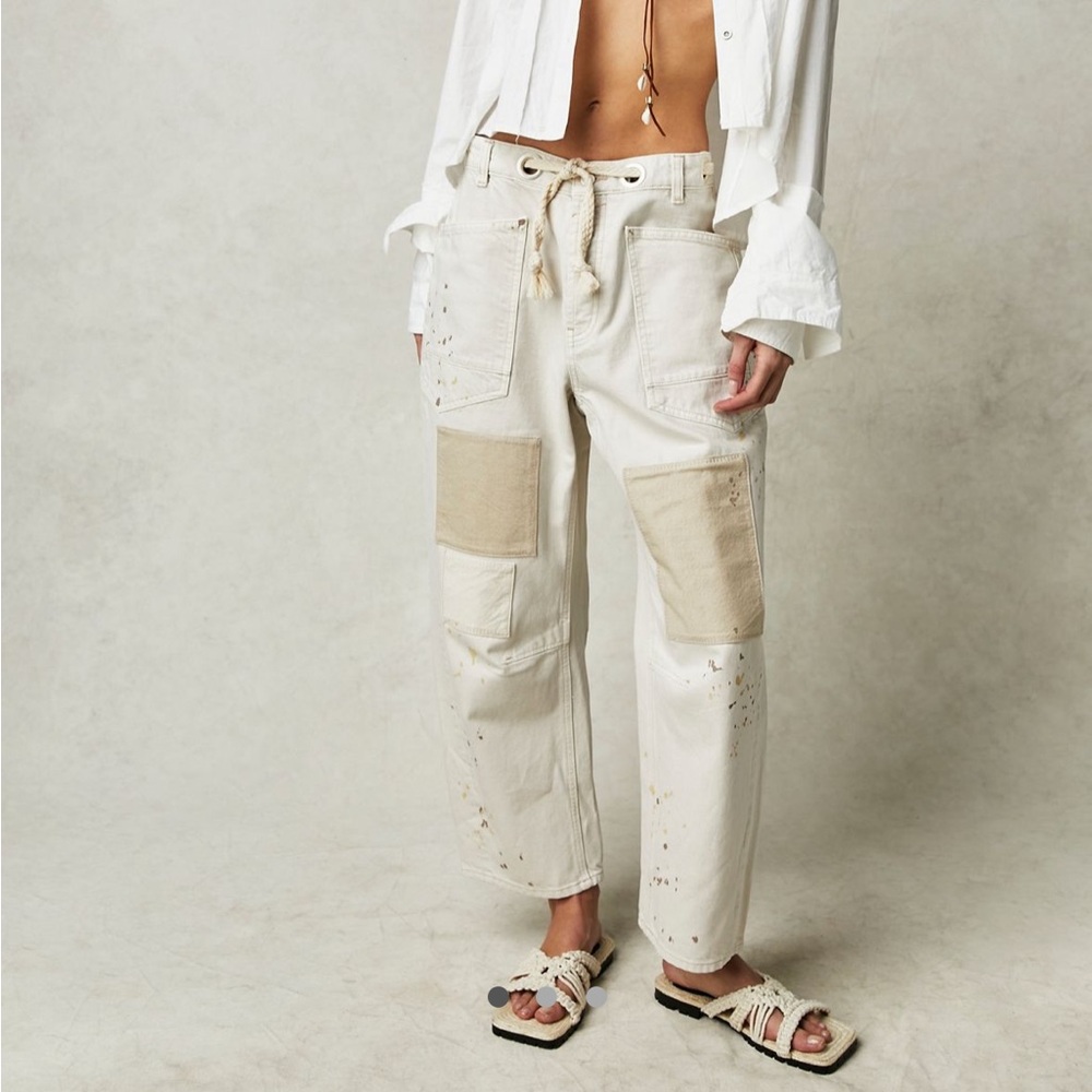 Free People Cream and Tan Women's Jeans